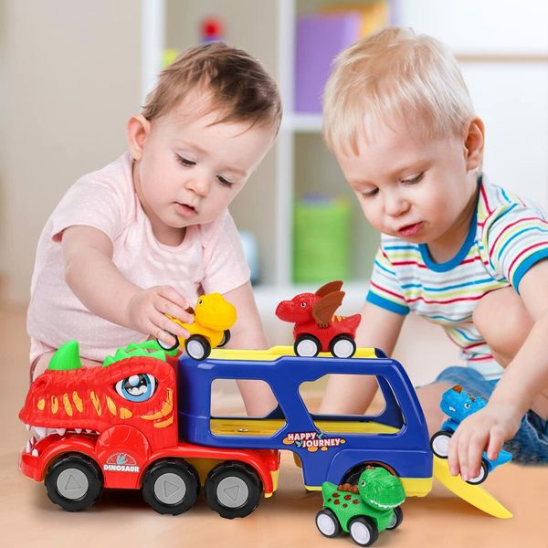 5-in-1 Construction Truck Toys for Toddlers - Friction Powered Vehicle and Carrier Truck Toy Set for Boys and Girls Ages 3+