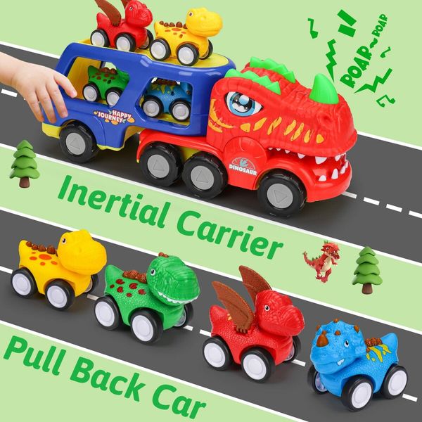 5-in-1 Construction Truck Toys for Toddlers - Friction Powered Vehicle and Carrier Truck Toy Set for Boys and Girls Ages 3+