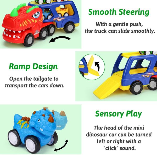 5-in-1 Construction Truck Toys for Toddlers - Friction Powered Vehicle and Carrier Truck Toy Set for Boys and Girls Ages 3+