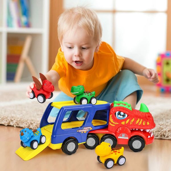 5-in-1 Construction Truck Toys for Toddlers - Friction Powered Vehicle and Carrier Truck Toy Set for Boys and Girls Ages 3+