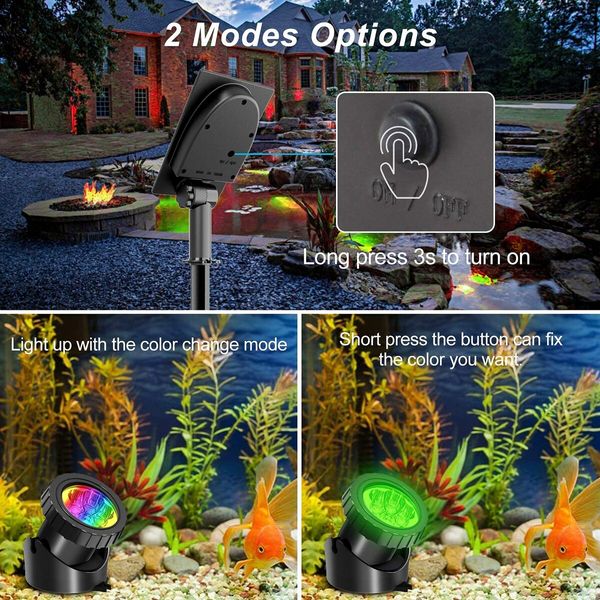 Underwater Solar Pond Lights/LED Landscape Spotlights with 3-in-1 RGB Color Changing-Create a Magical Ambiance for Your Pond,Garden,Yard(3 Head Lamp)