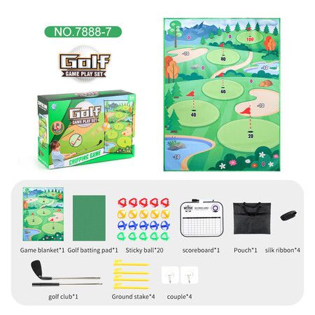 Family Fun Golf Chipping Game with Sticky Balls, Darts, durable game mat with realistic putting greens & obstacles for Indoor Outdoor Play, great gift for golf enthusiasts of all ages