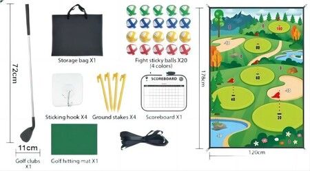 Family Fun Golf Chipping Game with Sticky Balls, Darts, durable game mat with realistic putting greens & obstacles for Indoor Outdoor Play, great gift for golf enthusiasts of all ages