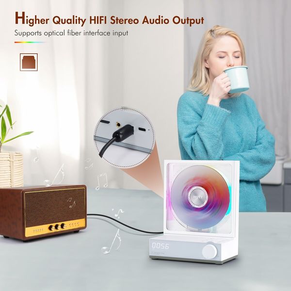 Portable Bluetooth 5.3 CD Player with RGB Lights, HiFi Speakers, Boombox Player Support TF Card,Transcription,Timer,LED Screen (Home & Kids Gift)