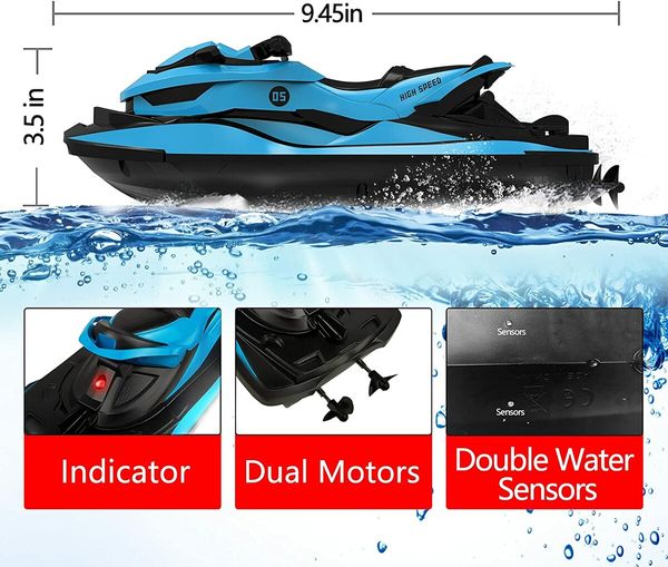 Remote Control Boat for All: High-Performance Motor Boat with Dual Motors, 2 Batteries, and Low Battery Prompt (Blue)