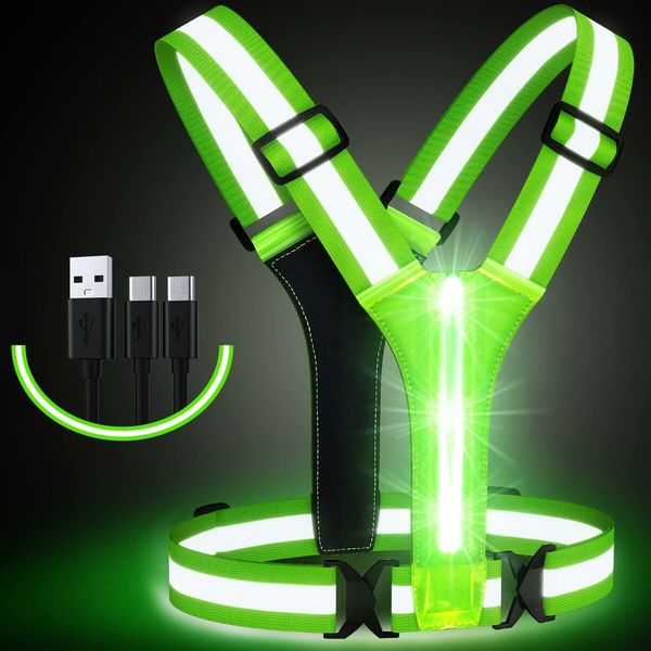 Keep Safe at Night LED Light Up Running Vest with High Visibility Reflective Gear for Runners and Walkers, Rechargeable & Adjustable Running Lights