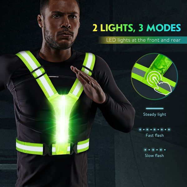 Keep Safe at Night LED Light Up Running Vest with High Visibility Reflective Gear for Runners and Walkers, Rechargeable & Adjustable Running Lights