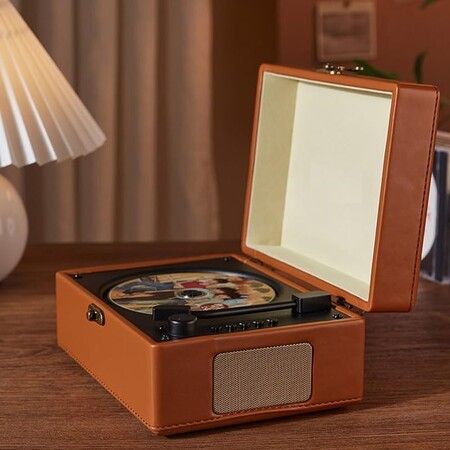 Bluetooth CD Player with Speaker: Portable Retro Suitcase CD Player with Bluetooth 5.0 for Home Use (Brown)