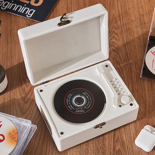 Portable Bluetooth 5.0 CD Player with Speaker,vintage Nostalgic suitcase-style design