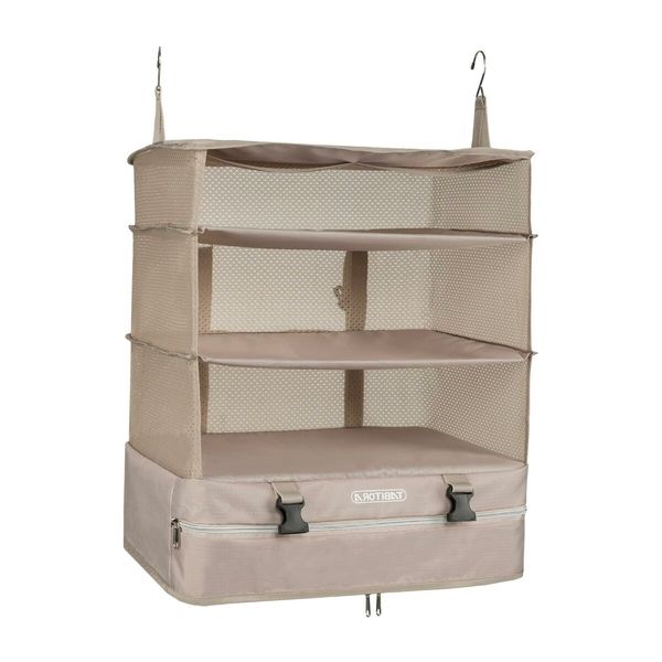 4-Tier Hanging Travel Organizer Bag Cube Shelf: Large Capacity Storage for Suitcases and Travel Bags (Beige XL)