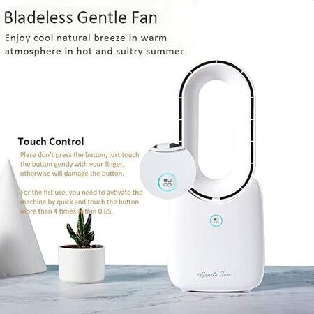 11.8-Inch Bladeless Desk Fan,Personal Cooling Fan: Quiet and Portable with 5-Color LED Light and Touch Controls, Perfect for Home, Office, and Bedroom