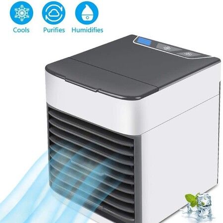 Portable Mini Air Conditioner Fan with bulid in water tank for Cooling Mist, Colorful Lights, USB powered, 3 speed Ideal for home office travel