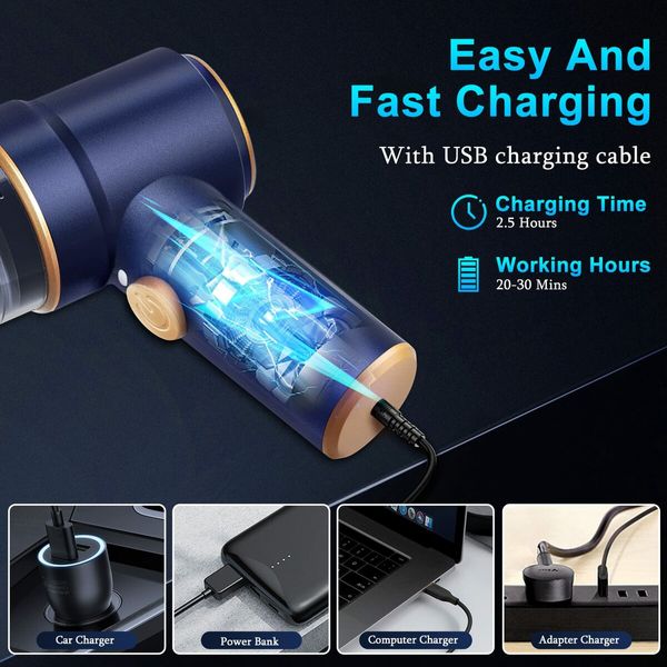 Powerful 120W Handheld Vacuum Cleaner and Wet/Dry Air Duster with LED Light,Multi-Nozzles cars,homes,offices,pet owners