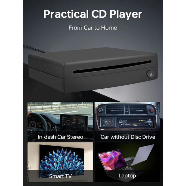 Portable USB CD Player for Cars and Devices: Enjoy Music Anywhere with Homlab's External CD Drive