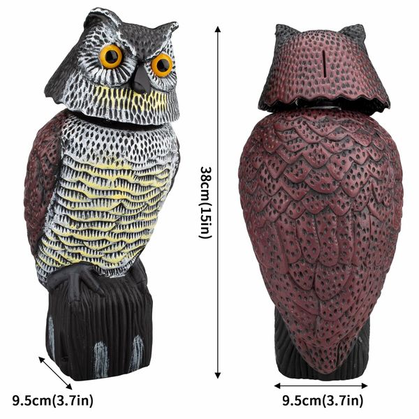 Upgraded 360° Motion-Activated Owl Decoy to Repel Frighten Birds and Squirrels for Garden Yard