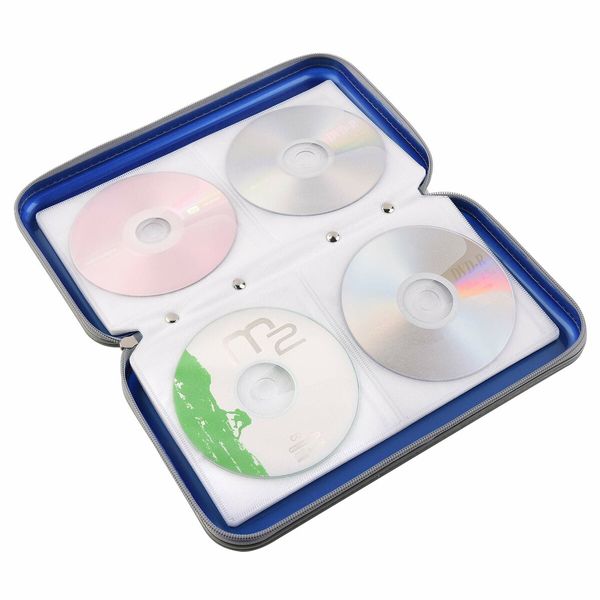 Durable Hard Plastic 80-Capacity CD/DVD Holder,Portable Wallet Storage Organizer for Car Travel(Blue)