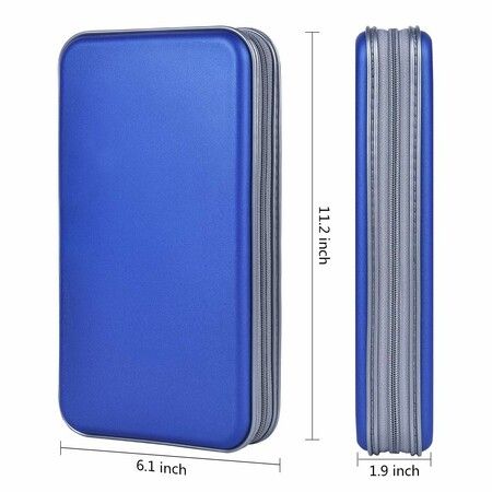 Durable Hard Plastic 80-Capacity CD/DVD Holder,Portable Wallet Storage Organizer for Car Travel(Blue)