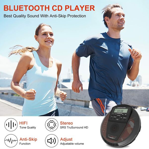 Rechargeable Portable Walkman CD Player with Bluetooth,Anti-skip & shockproof technology uninterrupted listening,Stereo Speakers,LCD Display