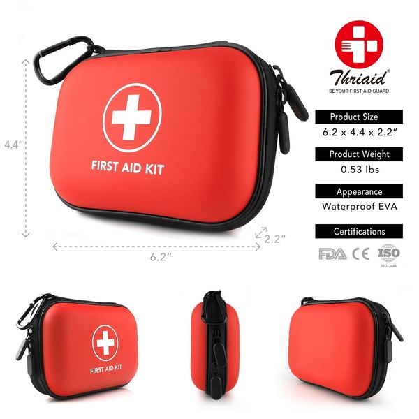 Compact First Aid Kit with 100 Essential Items for Emergencies,Water-Resistant Hard Shell Small Case Perfect for Travel,Outdoor,Car(Red)