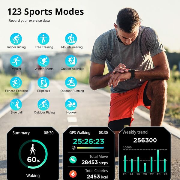 Outdoor Tactical Smartwatch with IP68 Waterproof,Bluetooth Calls,Fitness HeartRate Sleep Tracking,1.83" high-definition display,Compatible with both iOS and Android Smartphones