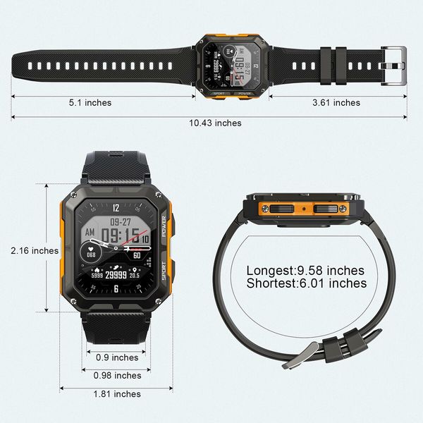 Outdoor Tactical Smartwatch with IP68 Waterproof,Bluetooth Calls,Fitness HeartRate Sleep Tracking,1.83" high-definition display,Compatible with both iOS and Android Smartphones