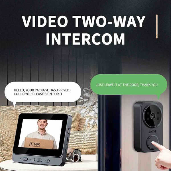 home Digital Smart Wireless Video Doorbell with 2.4G WiFi, IR Night Vision, Intercom Voice, and 4.3 Inch Video Doorbell Camera