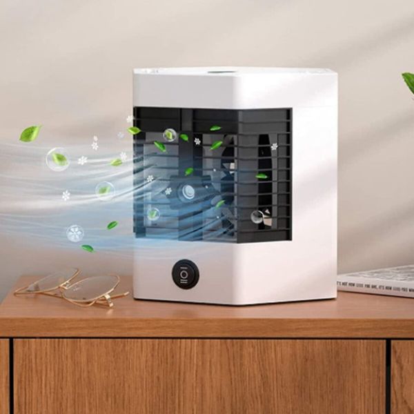 Low Noise Mini Air Conditioner Fan Portable Air Cooler with 3 Modes and Dual Water Tank Humidifier for Home and Office