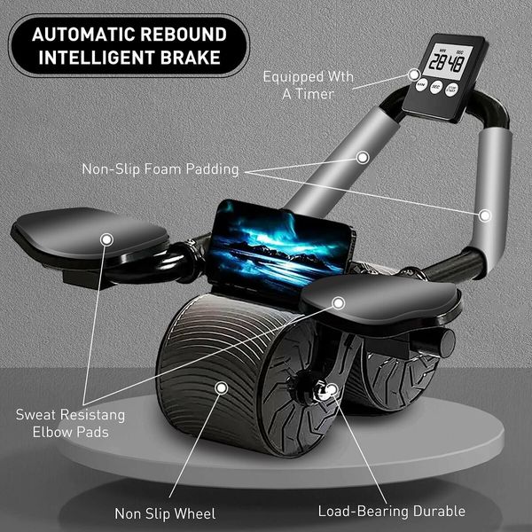 Automatic Ab Roller Rebound Exercise Machine with Elbow Support and Timer, Ultimate Core Workout for Home