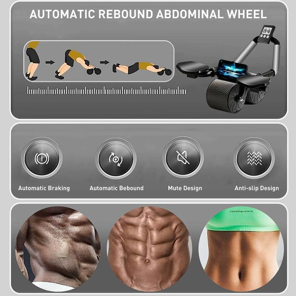 Automatic Ab Roller Rebound Exercise Machine with Elbow Support and Timer, Ultimate Core Workout for Home