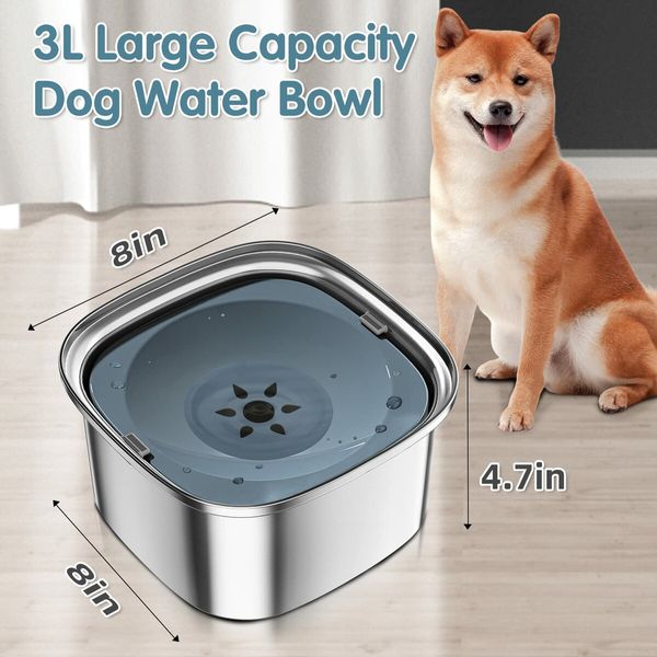 3L Large Capacity No-Spill Dog Water Bowl, Durable Stainless Steel Slow Water Feeder Perfect for Home, Travel, and Vehicles Suitable for Dogs & Cats