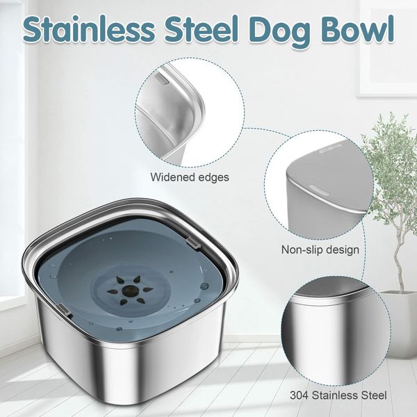 3L Large Capacity No-Spill Dog Water Bowl, Durable Stainless Steel Slow Water Feeder Perfect for Home, Travel, and Vehicles Suitable for Dogs & Cats