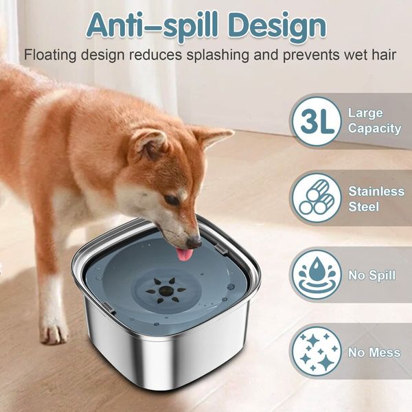 3L Large Capacity No-Spill Dog Water Bowl, Durable Stainless Steel Slow Water Feeder Perfect for Home, Travel, and Vehicles Suitable for Dogs & Cats