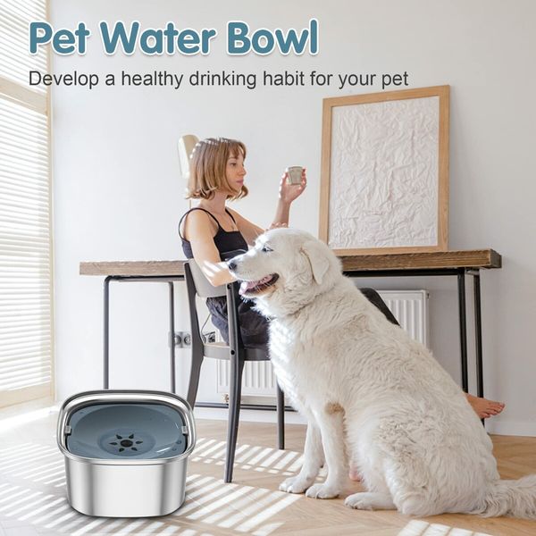 3L Large Capacity No-Spill Dog Water Bowl, Durable Stainless Steel Slow Water Feeder Perfect for Home, Travel, and Vehicles Suitable for Dogs & Cats