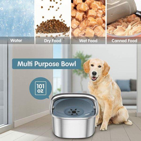 3L Large Capacity No-Spill Dog Water Bowl, Durable Stainless Steel Slow Water Feeder Perfect for Home, Travel, and Vehicles Suitable for Dogs & Cats