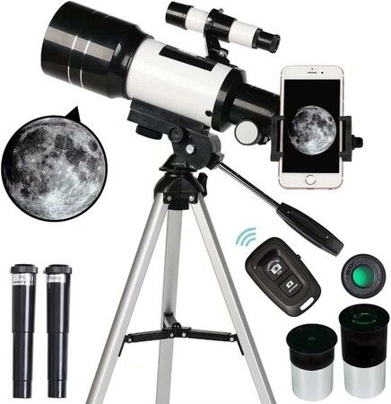 70mm Aperture Refractor Telescope with 15X-150X Magnification,Phone Adapter,Wireless Remote,Great Gift Idea