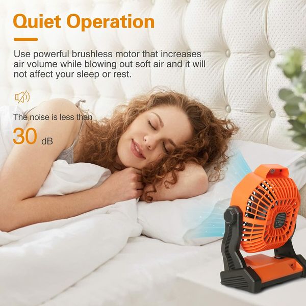 Rechargeable Portable Camping Fan with LED Lantern and Hanging Hook, Quiet Operating Orange