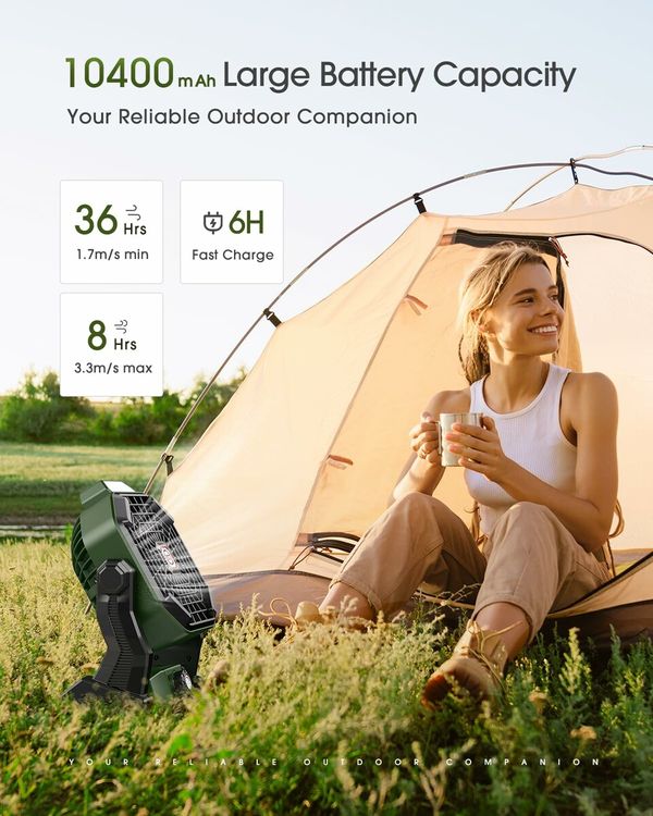 Portable Desk Fan with LED Lantern: Rechargeable, Quiet Camping Fan with Hanging Hook for Personal Cooling