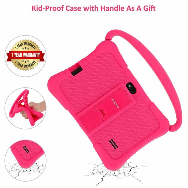 7 Inch Veidoo Kids Android Tablet with 1GB RAM 16GB ROM, Safety Eye Protection Screen, Parental Control APP, Silicone Case(Pink)