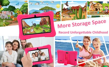 7 Inch Veidoo Kids Android Tablet with 1GB RAM 16GB ROM, Safety Eye Protection Screen, Parental Control APP, Silicone Case(Pink)