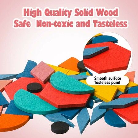 180-Piece Classic Educational Montessori Toys Wooden Pattern Blocks for Preschool and Kindergarten