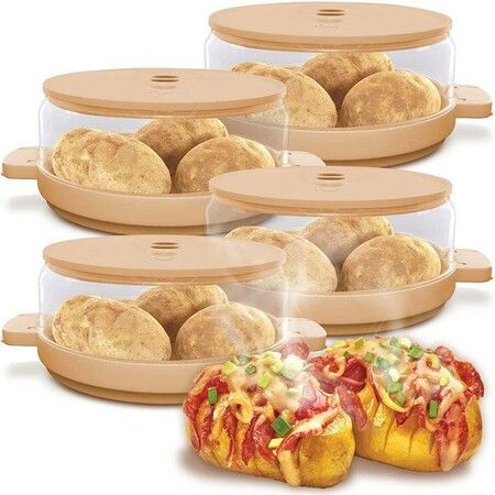 Kitchen Lazy Baked Microwave Baked Potato Maker with Toppings Container for Sour Cream Leeks Broccoli and Cheese ( 1PC)