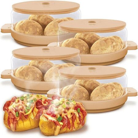 Kitchen Lazy Baked Microwave Baked Potato Maker with Toppings Container for Sour Cream Leeks Broccoli and Cheese ( 1PC)