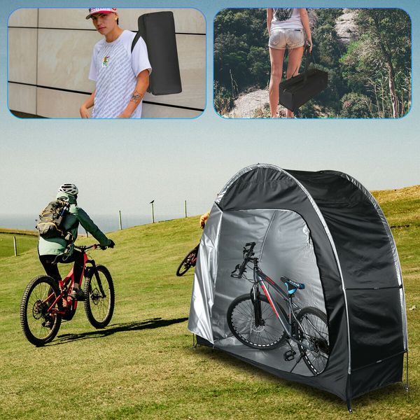 Waterproof Bike Storage Tent,  Anti-Dust 210D Cover for Outdoor Bicycles, Foldable Bicycle Shed for Camping & Gardens (163X80X195CM)