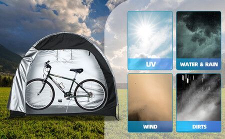 Waterproof Bike Storage Tent,  Anti-Dust 210D Cover for Outdoor Bicycles, Foldable Bicycle Shed for Camping & Gardens (163X80X195CM)