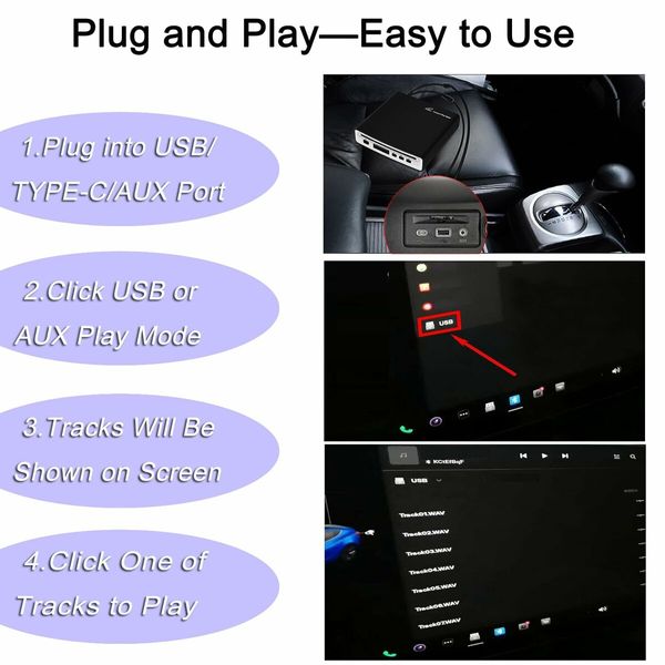 Portable External Universal CD/DVD Player with USB, Type-C, and AUX Ports for Seamless Connectivity in Cars, Laptops, and More (Model 3002)