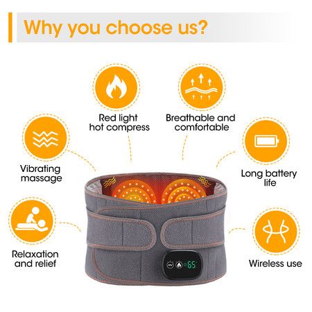 Portable Cordless Heating Pad Massager Back Brace Belt Abdomen Warmer with 3 Heating and Massaging Modes