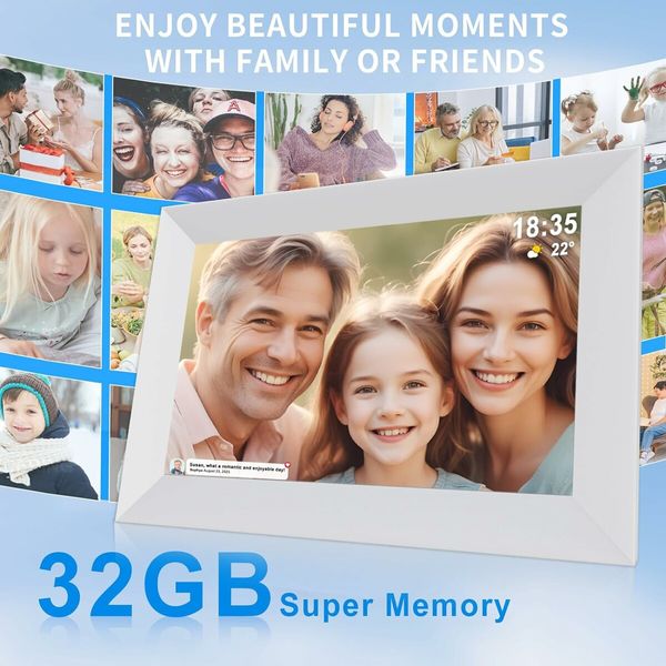 Smart Wifi 10.1 Inch Digital Photo Frame with 16GB Storage & Vivid 1280x800 IPS Touch Screen, Instantly Share Photos/Videos Anywhere via Easy-Setup App, Auto-Rotate Wall Mountable-White