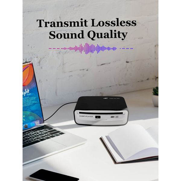 External Universal CD Player Portable Audio Delight for Your Car, Plugs into USB for Easy Connectivity with Laptops, TVs, Macs, Computers, and Android  4.4+ Devices