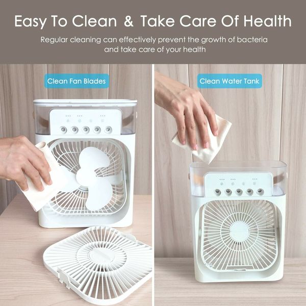 Portable, Evaporative Cooling Fan Personal Air Cooler with LED Light, Timer, and Multiple Wind/Spray Modes for Home and Office