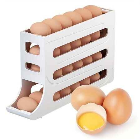 Large Automatic Egg Rolling Rack/Egg Storage Holder for Refrigerator, Space-Saving Design(White)